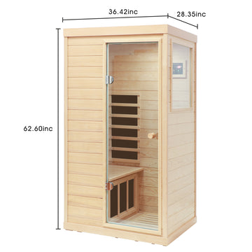 One Person Indoor Hemlock Infrared Sauna Room with Right Side Glass Door