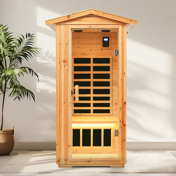 One Person Outdoor Infrared Sauna Room with Bluetooth and LED Lighting