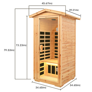 One Person Outdoor Infrared Sauna Room with Bluetooth and LED Lighting