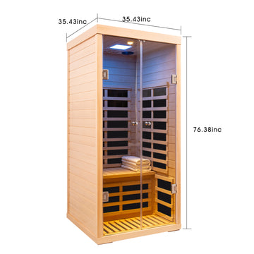 Low EMF One-Person Wide Space Hemlock Double Doors Luxury Glass Far Infrared Sauna with APP Control and Bluetooth Audio