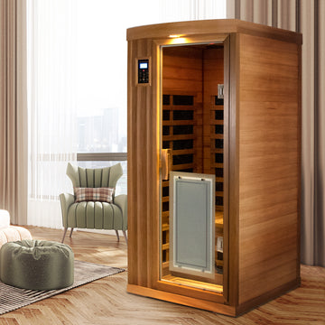 Low EMF One-Person Far Infrared Red Cedar Deluxe Indoor Sauna with Bluetooth Audio & LED Lighting (Left & Right)