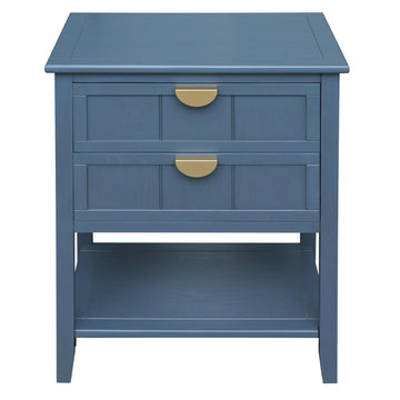 Side Table with 2 Drawers Nightstands Modern Bedside Table End Table with 3 Tiers Storage Space for Living Room Small Coffee Table, Blue