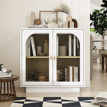 Storage Cabinet with Acrylic Door for Living Room 2 Door Storage Cabinet Sideboard Cabinet Entryway Cabinet, White