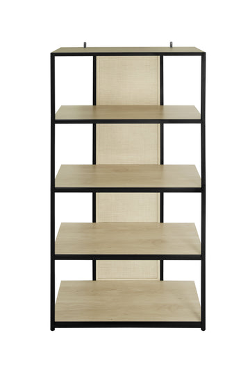 Metal Kitchen Storage Shelf 5 Layer Rack for Kitchen Dish Bakers Rack Kitchen Storage Rack with Wood Shelf and Rattan Decoration