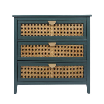 3 Drawer Storage Cabinet Rattan Dressers Chest of Drawers Entryway Cabinet Bedside Table Dresser for Bedroom Living Room, Green