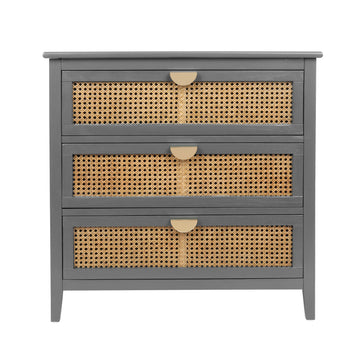 3 Drawer Storage Cabinet Rattan Dressers Chest of Drawers Entryway Cabinet Bedside Table Dresser for Bedroom Living Room, Grey
