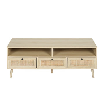 Modern TV Stand for TVs up to 55 Inch TV Media Console Table with Rattan Drawer and Open Shelf TV Media Stand Entertainment Center for Living Room