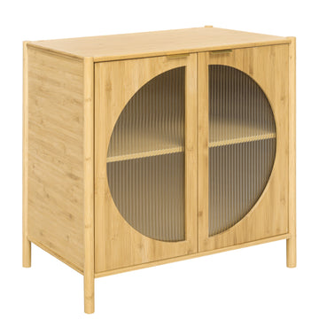 2 Door Storage Cabinet Modern Sideboard Buffet Cabinet Bamboo Cabinet with Glass Doors Buffet Server Console Table for Dining Room, Living Room, Kitchen, Hallway