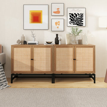 Storage Cabinet Set of 2 Storage Cabinet with 2 Rattan Doors Adjustable Shelves Cabinet Sideboard Cabinet Bedroom Dressers