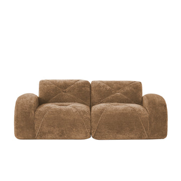 2 Seater Tufted Boneless Sofa Soft Velvet No Assembly Ergonomic Design Camel