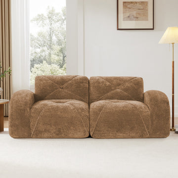 2 Seater Tufted Boneless Sofa Soft Velvet No Assembly Ergonomic Design Camel