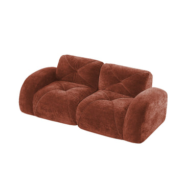2 Seater Tufted Boneless Sofa Soft Velvet No Assembly Ergonomic Design Red