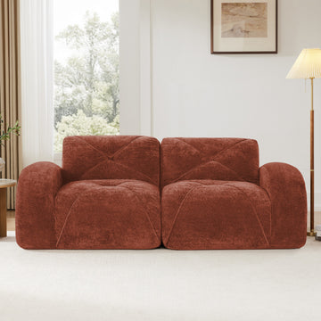 2 Seater Tufted Boneless Sofa Soft Velvet No Assembly Ergonomic Design Red