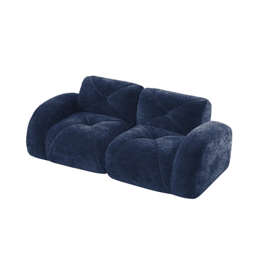 2 Seater Tufted Boneless Sofa Soft Velvet No Assembly Ergonomic Design Blue