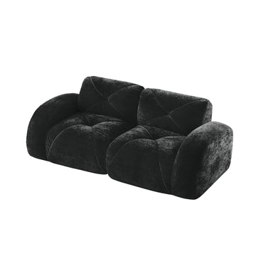2 Seater Tufted Boneless Sofa Soft Velvet No Assembly Ergonomic Design Black