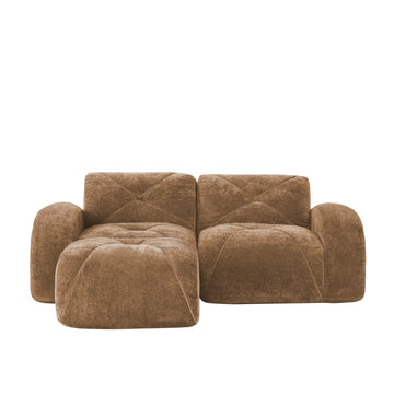 L Shaped Boneless Sofa with Ottoman Soft Velvet Tufted No Assembly Bedroom Lounge Camel