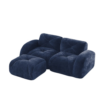 L Shaped Boneless Sofa with Ottoman Soft Velvet Tufted No Assembly Bedroom Lounge Blue