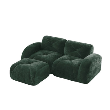L Shaped Boneless Sofa with Ottoman Soft Velvet Tufted No Assembly Bedroom Lounge Green