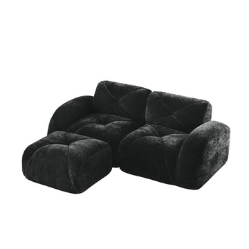L Shaped Boneless Sofa with Ottoman Soft Velvet Tufted No Assembly Bedroom Lounge Black
