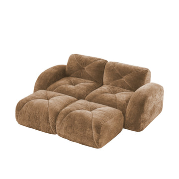 U Shaped Boneless Modular Sofa Soft Velvet Movable Ottomans 32D High Density Foam No Assembly Camel