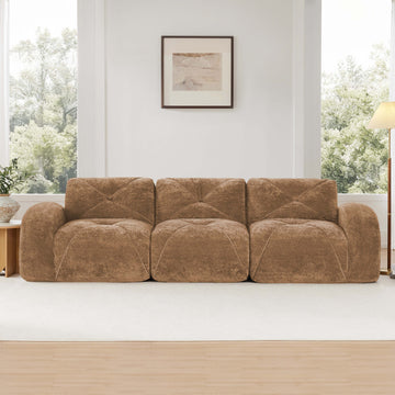 110 Inch Boneless Modular Sectional Sofa Velvet Tufted 32D Foam No Assembly Anti Slip For Study Home Theater Camel