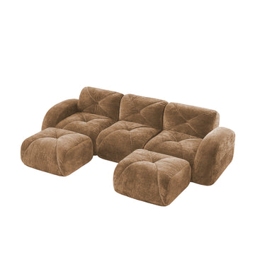 U Shaped Boneless Sofa with Tufted Design 32D High Density Sponge Bottom Anti Slip Free Combination Movable Ottomans for Study And Home Theater Camel