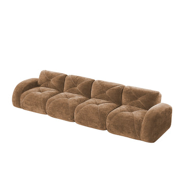 140 in Soft Velvet Fabric Boneless Sofa With Tufted 32D High Density Sponge Ergonomic Anti Slip Bottom No Assembly Required for Living Rooms Home Theater Camel