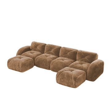 U Shaped Boneless Sofa Movable Ottomans 32D High Density Sponge No Assembly Required Free Combination Anti Slip For Living Room Home Theater Camel