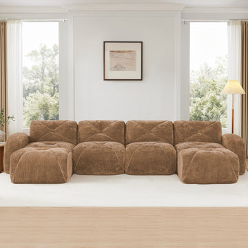U Shaped Boneless Sofa Movable Ottomans 32D High Density Sponge No Assembly Required Free Combination Anti Slip For Living Room Home Theater Camel