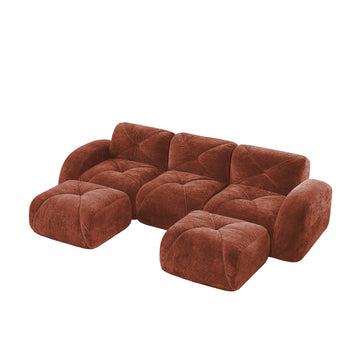 U Shaped Boneless Sofa with Tufted Design 32D High Density Sponge Bottom Anti Slip Free Combination Movable Ottomans for Study And Home Theater Red