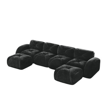 U Shaped Boneless Sofa Movable Ottomans 32D High Density Sponge No Assembly Required Free Combination Anti Slip For Living Room Home Theater Black