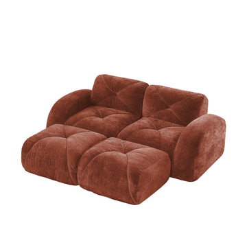 U Shaped Boneless Modular Sofa Soft Velvet Movable Ottomans 32D High Density Foam No Assembly Red and Brown