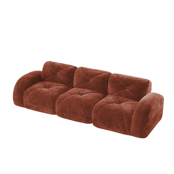 110 Inch Boneless Modular Sectional Sofa Velvet Tufted 32D Foam No Assembly Anti Slip For Study Home Theater Red and Brown
