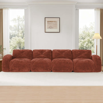 140 in Soft Velvet Fabric Boneless Sofa With Tufted 32D High Density Sponge Ergonomic Anti Slip Bottom No Assembly Required for Living Rooms Home Theater Red