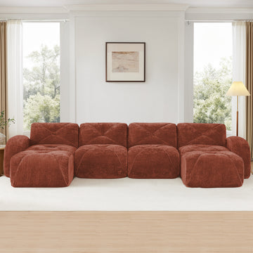U Shaped Boneless Sofa Movable Ottomans 32D High Density Sponge No Assembly Required Free Combination Anti Slip For Living Room Home Theater Red