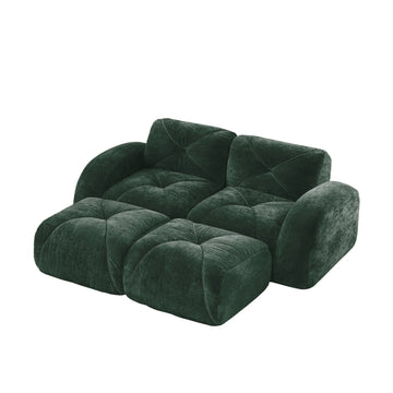 U Shaped Boneless Modular Sofa Soft Velvet Movable Ottomans 32D High Density Foam No Assembly Green