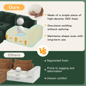 U Shaped Boneless Modular Sofa Soft Velvet Movable Ottomans 32D High Density Foam No Assembly Green