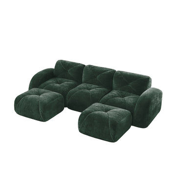 U Shaped Boneless Sofa with Tufted Design 32D High Density Sponge Bottom Anti Slip Free Combination Movable Ottomans for Study And Home Theater Green