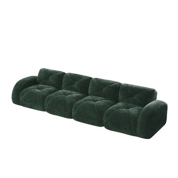 140 in Soft Velvet Fabric Boneless Sofa With Tufted 32D High Density Sponge Ergonomic Anti Slip Bottom No Assembly Required for Living Rooms Home Theater Green
