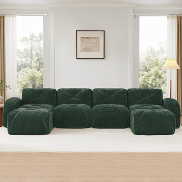 U Shaped Boneless Sofa Movable Ottomans 32D High Density Sponge No Assembly Required Free Combination Anti Slip For Living Room Home Theater Green