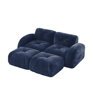 U Shaped Boneless Modular Sofa Soft Velvet Movable Ottomans 32D High Density Foam No Assembly Blue