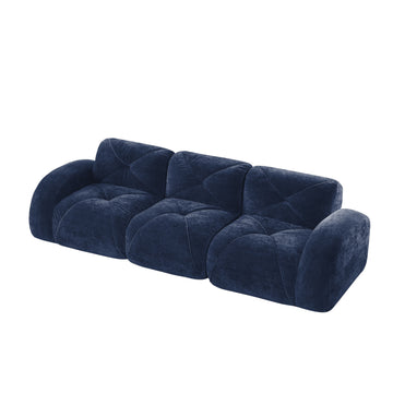 110 Inch Boneless Modular Sectional Sofa Velvet Tufted 32D Foam No Assembly Anti Slip For Study Home Theater Blue