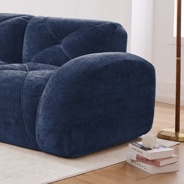 110 Inch Boneless Modular Sectional Sofa Velvet Tufted 32D Foam No Assembly Anti Slip For Study Home Theater Blue