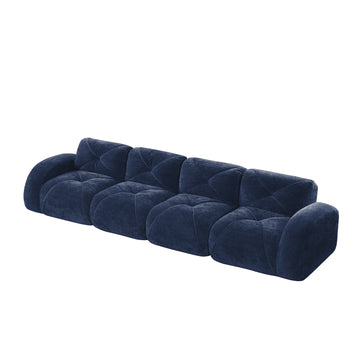 140 in Soft Velvet Fabric Boneless Sofa With Tufted 32D High Density Sponge Ergonomic Anti Slip Bottom No Assembly Required for Living Rooms Home Theater Blue