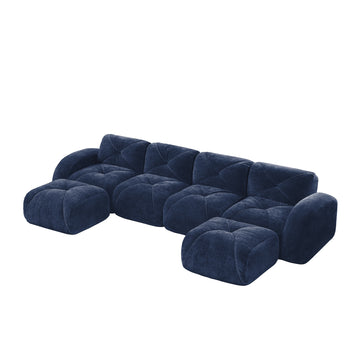 U Shaped Boneless Sofa Movable Ottomans 32D High Density Sponge No Assembly Required Free Combination Anti Slip For Living Room Home Theater Blue