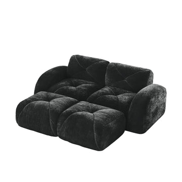 U Shaped Boneless Modular Sofa Soft Velvet Movable Ottomans 32D High Density Foam No Assembly Black