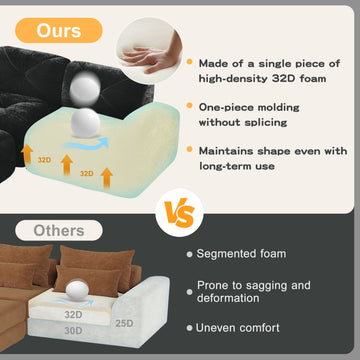 U Shaped Boneless Modular Sofa Soft Velvet Movable Ottomans 32D High Density Foam No Assembly Black
