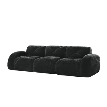 110 Inch Boneless Modular Sectional Sofa Velvet Tufted 32D Foam No Assembly Anti Slip For Study Home Theater Black
