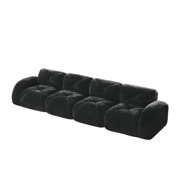 140 in Soft Velvet Fabric Boneless Sofa With Tufted 32D High Density Sponge Ergonomic Anti Slip Bottom No Assembly Required for Living Rooms Home Theater Black