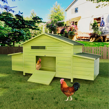 Modern Chicken Coop with Vibrant Green Finish Dual Flip Top Nesting Boxes and Asphalt Roof